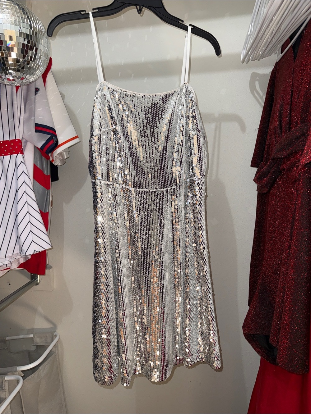 Allegra K Silver Sequin Mini Slip Dress